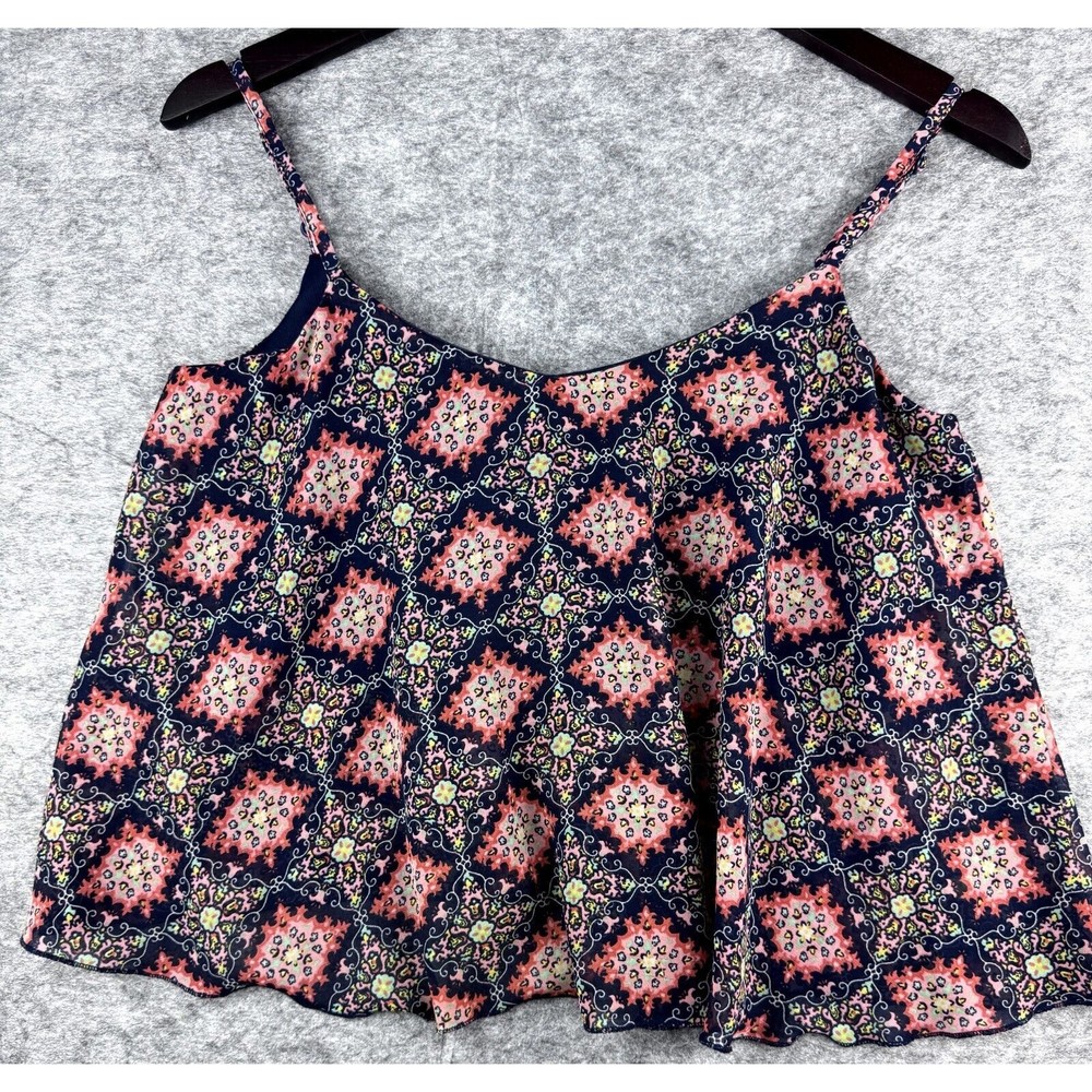FullTilt Navy and multicolor print Spaghetti Strap Crop Top Size Small - Picture 1 of 7